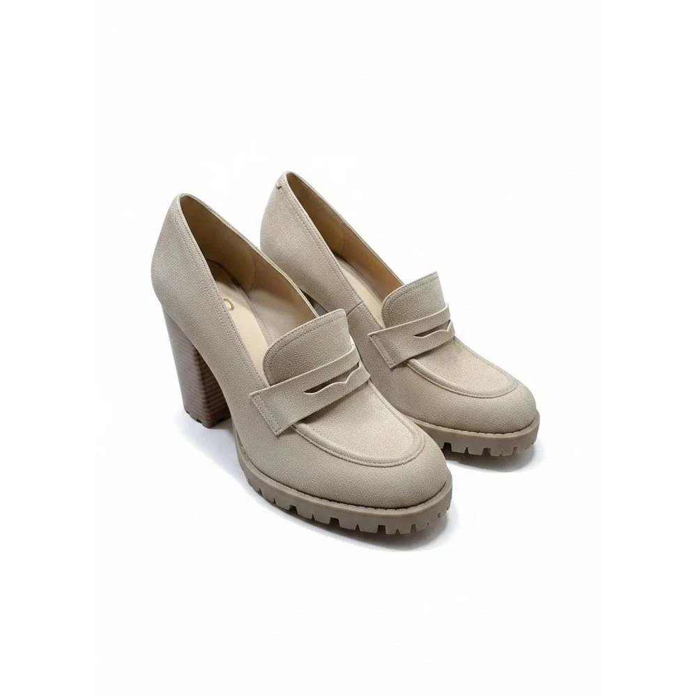 Mix No. 6 Platform Loafers Womens 9 Beige Chunky Block Heel Lug Sole Penny Shoes